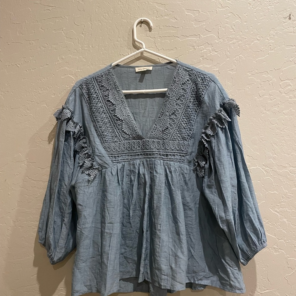 Blu Pepper Blue Ruffled Smocked Blouse